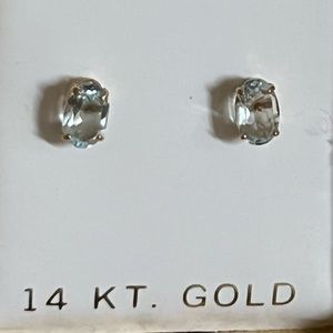 Solid 14k Yellow Gold Genuine Aquamarine Stud Earrings